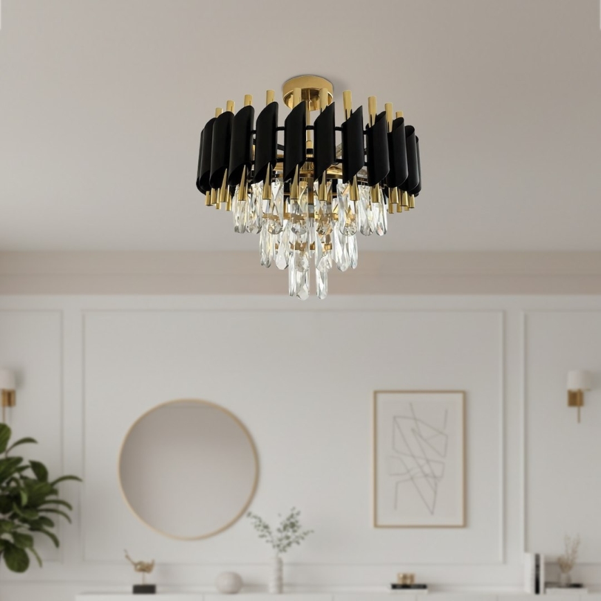 Przysufitowy żyrandol CRISTAL 5xE14/10W/230V czarny/złoty