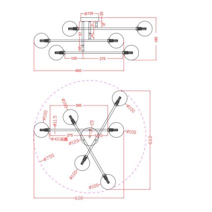Przysufitowy żyrandol DORADO 6xG9/28W/230V czarny
