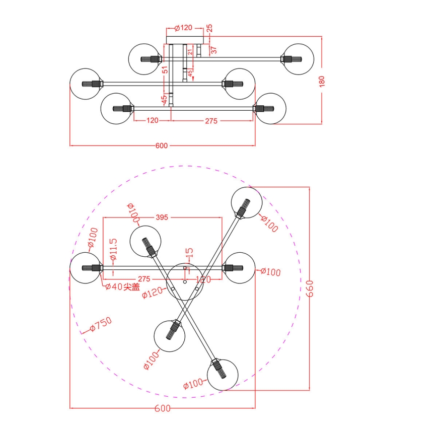 Przysufitowy żyrandol DORADO 6xG9/28W/230V złoty