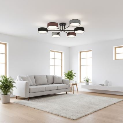 Przysufitowy żyrandol MAGA 6xE14/10W/230V czarny/brązowy/szary