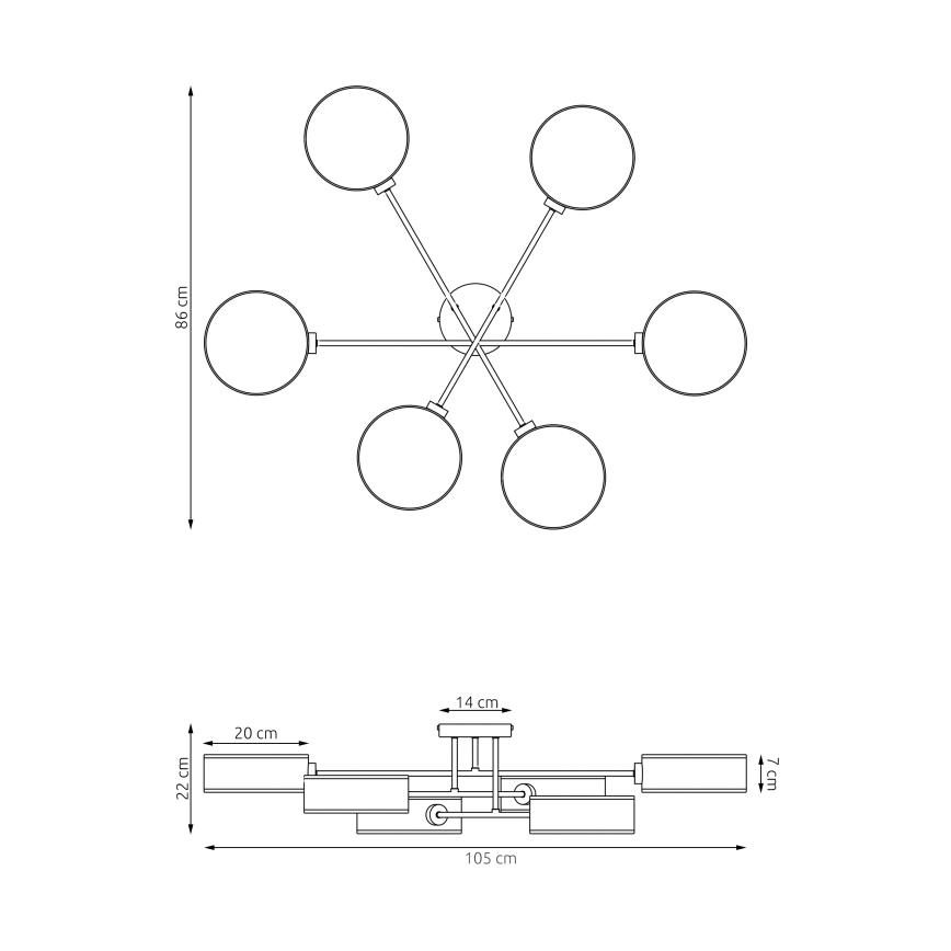 Przysufitowy żyrandol MAGA 6xE14/10W/230V czarny/brązowy/szary