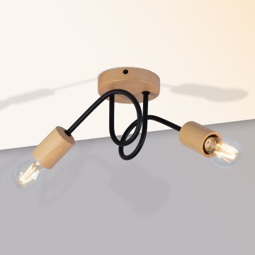 Przysufitowy żyrandol OXFORD 2xE27/15W/230V sosna/czarny