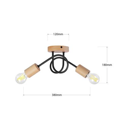 Przysufitowy żyrandol OXFORD 2xE27/15W/230V sosna/czarny