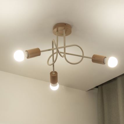 Przysufitowy żyrandol OXFORD 3xE27/15W/230V sosna/kremowa