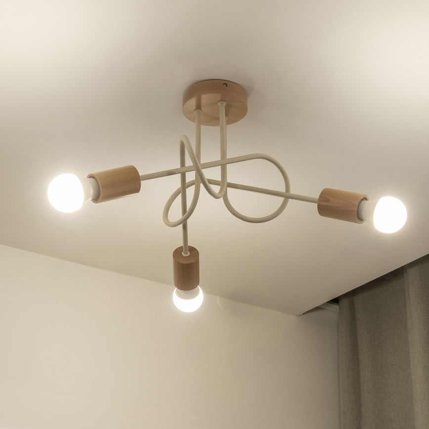 Przysufitowy żyrandol OXFORD 3xE27/15W/230V sosna/kremowa