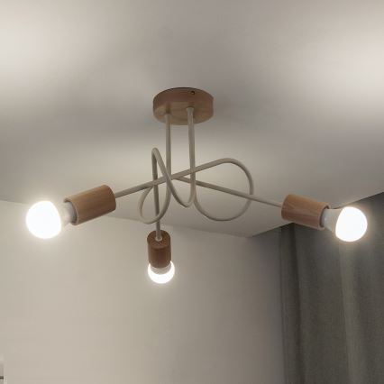Przysufitowy żyrandol OXFORD 3xE27/15W/230V sosna/kremowa