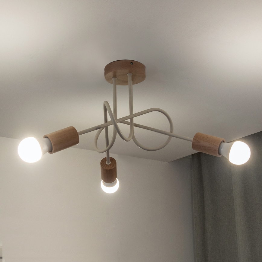 Przysufitowy żyrandol OXFORD 3xE27/15W/230V sosna/kremowa