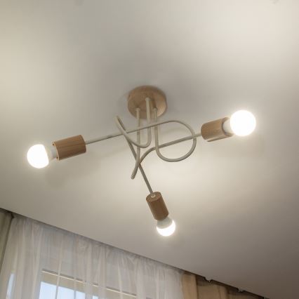 Przysufitowy żyrandol OXFORD 3xE27/15W/230V sosna/kremowa