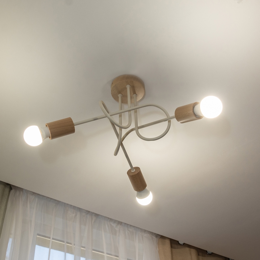 Przysufitowy żyrandol OXFORD 3xE27/15W/230V sosna/kremowa