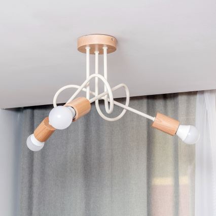Przysufitowy żyrandol OXFORD 3xE27/15W/230V sosna/kremowa