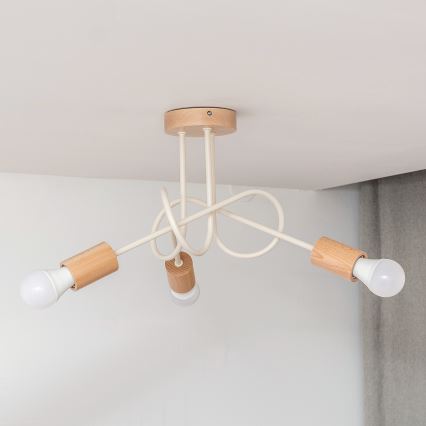 Przysufitowy żyrandol OXFORD 3xE27/15W/230V sosna/kremowa