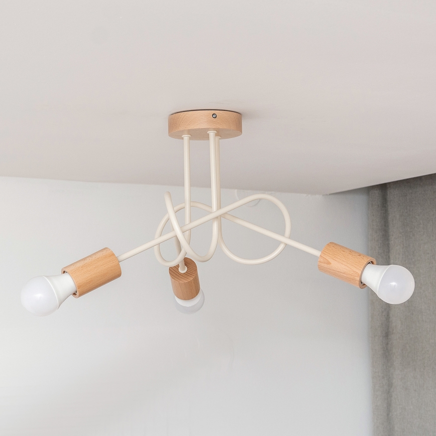 Przysufitowy żyrandol OXFORD 3xE27/15W/230V sosna/kremowa