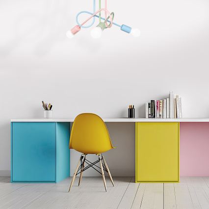 Przysufitowy żyrandol OXFORD 3xE27/15W/230V zielony/różowy/niebieski