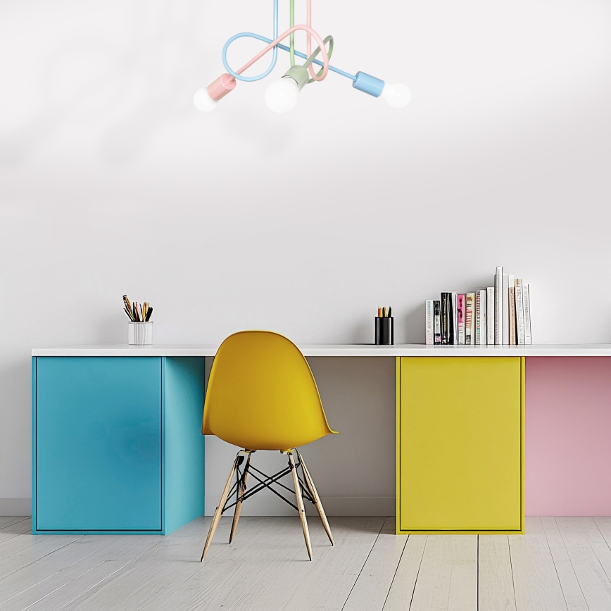 Przysufitowy żyrandol OXFORD 3xE27/15W/230V zielony/różowy/niebieski