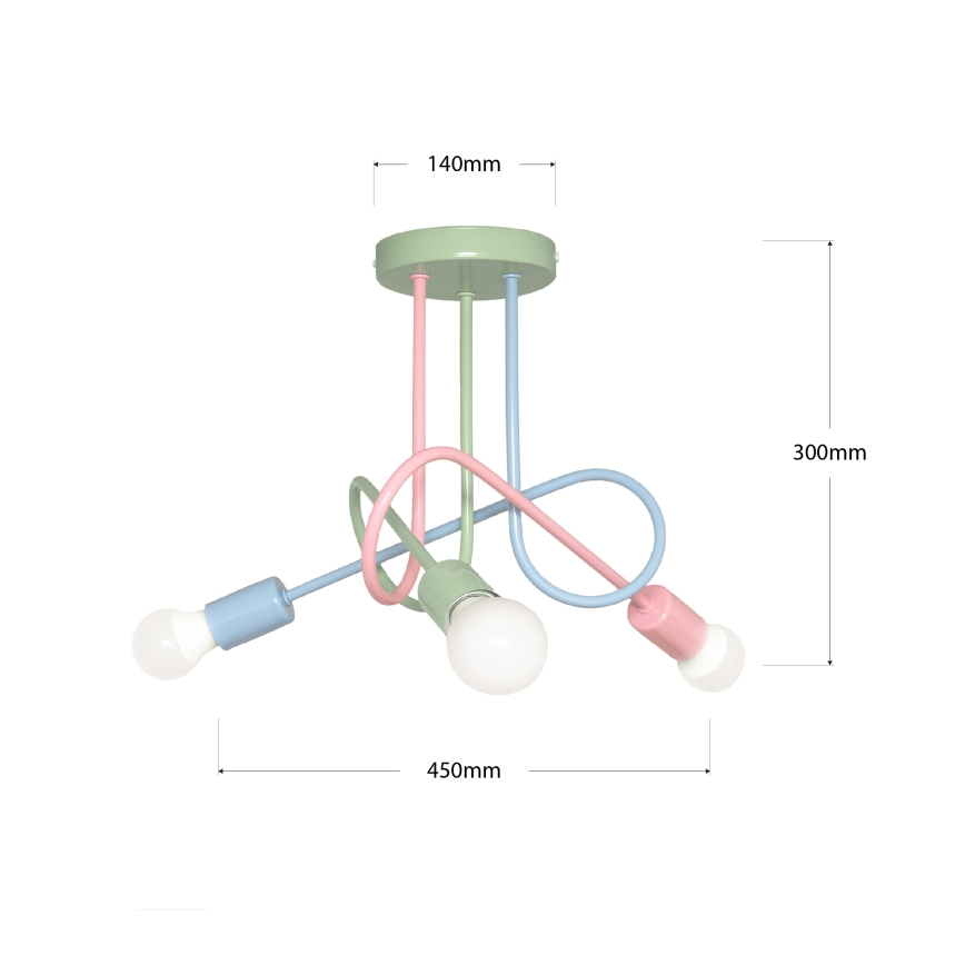 Przysufitowy żyrandol OXFORD 3xE27/15W/230V zielony/różowy/niebieski
