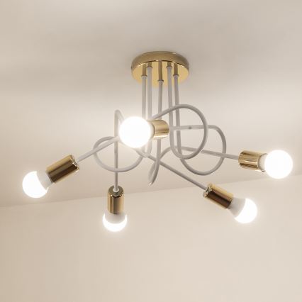 Przysufitowy żyrandol OXFORD 5xE27/15W/230V złoty/biały