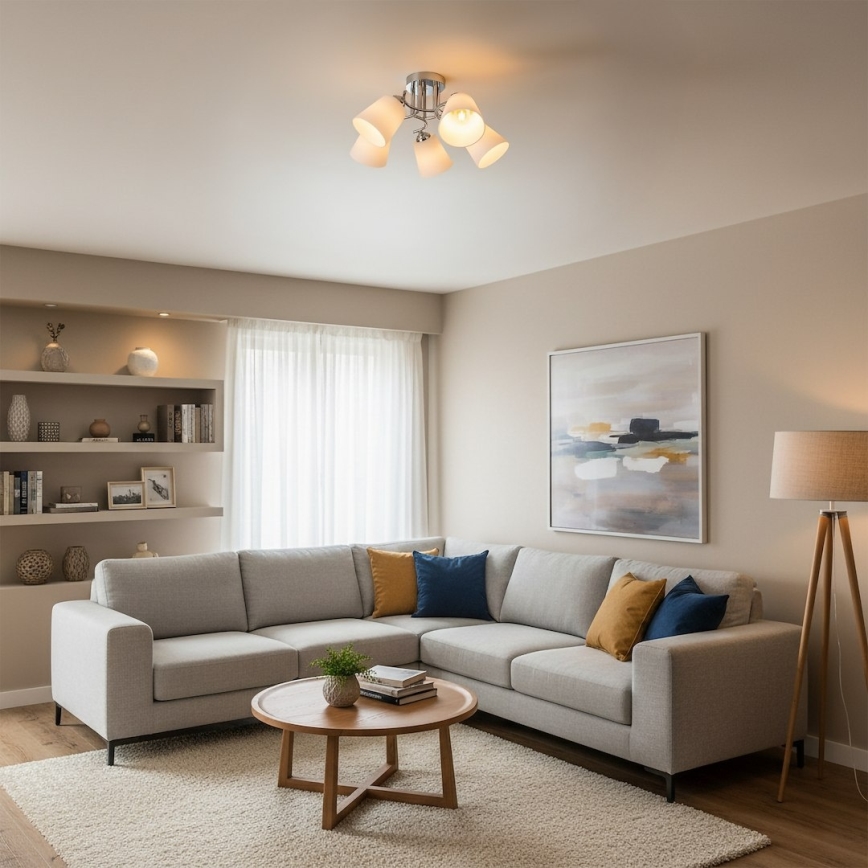 Przysufitowy żyrandol PAFOS 5xE27/15W/230V, chrom błyszczący