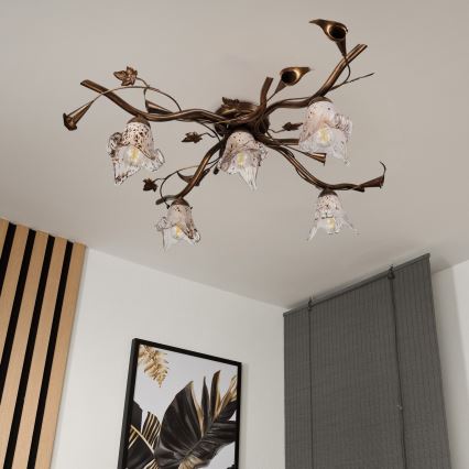 Przysufitowy żyrandol ROZETA 5xE14/40W/230V brązowy