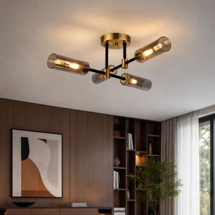 Przysufitowy żyrandol TESSA 4xG9/8W/230V mosiądz/przydymiona czerń