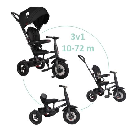 QPlay - Dziecięcy rowerek trójkołowy 3w1 RITO AIR czarny