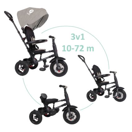 QPlay - Dziecięcy rowerek trójkołowy 3w1 RITO AIR szary