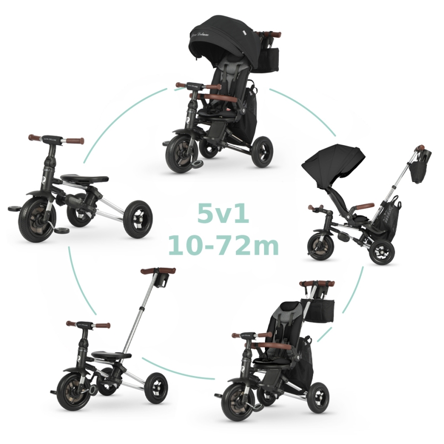 QPlay - Dziecięcy trójkołowy rowerek 5 w 1 NOVA DELUXE czarny