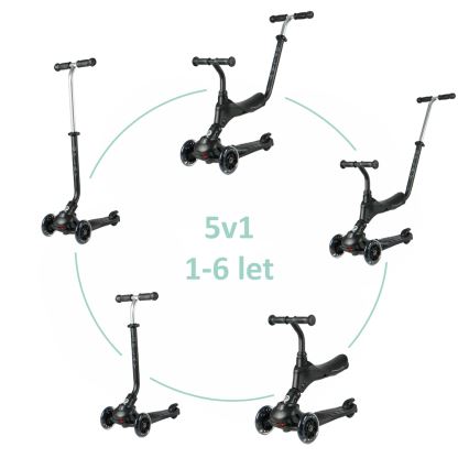 QPlay - Hulajnoga dziecięca 5 w 1 SEMA PRO z podświetlanymi kółkami LED, czarna