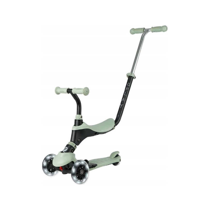 QPlay - Hulajnoga dziecięca z podświetlanymi kołami LED 5w1 SEMA PRO zielona