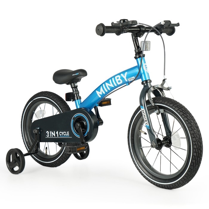 QPlay - Rower dziecięcy 14" MINIBY 3w1 niebieski