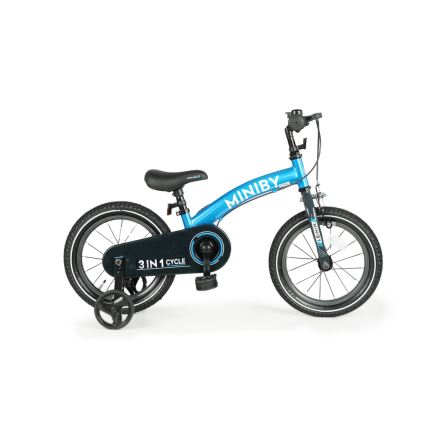 QPlay - Rower dziecięcy 14" MINIBY 3w1 niebieski