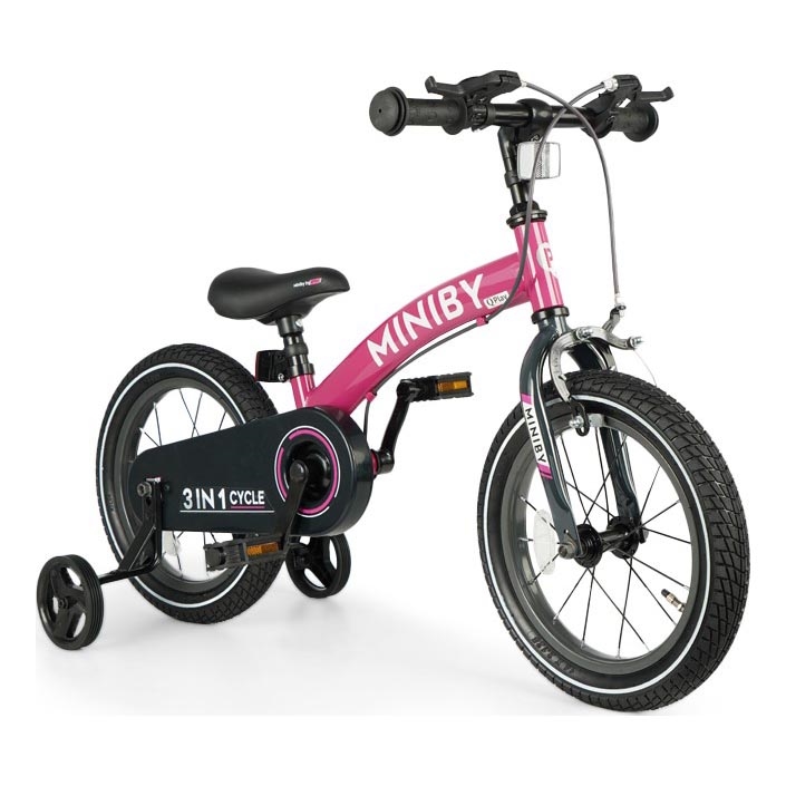 QPlay - Rower dziecięcy 14" MINIBY 3w1 różowy