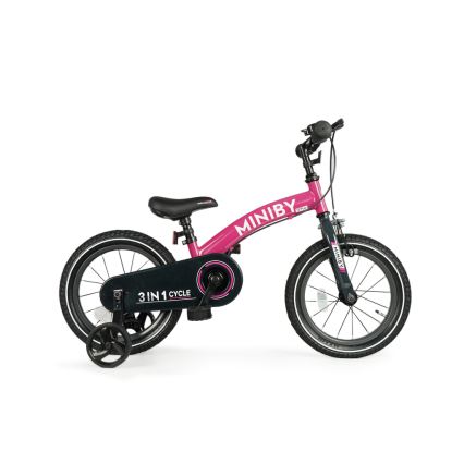 QPlay - Rower dziecięcy 14" MINIBY 3w1 różowy