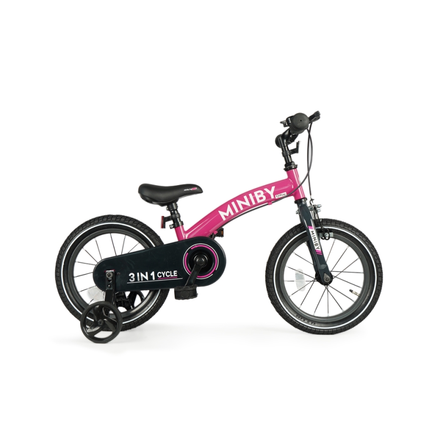 QPlay - Rower dziecięcy 14" MINIBY 3w1 różowy