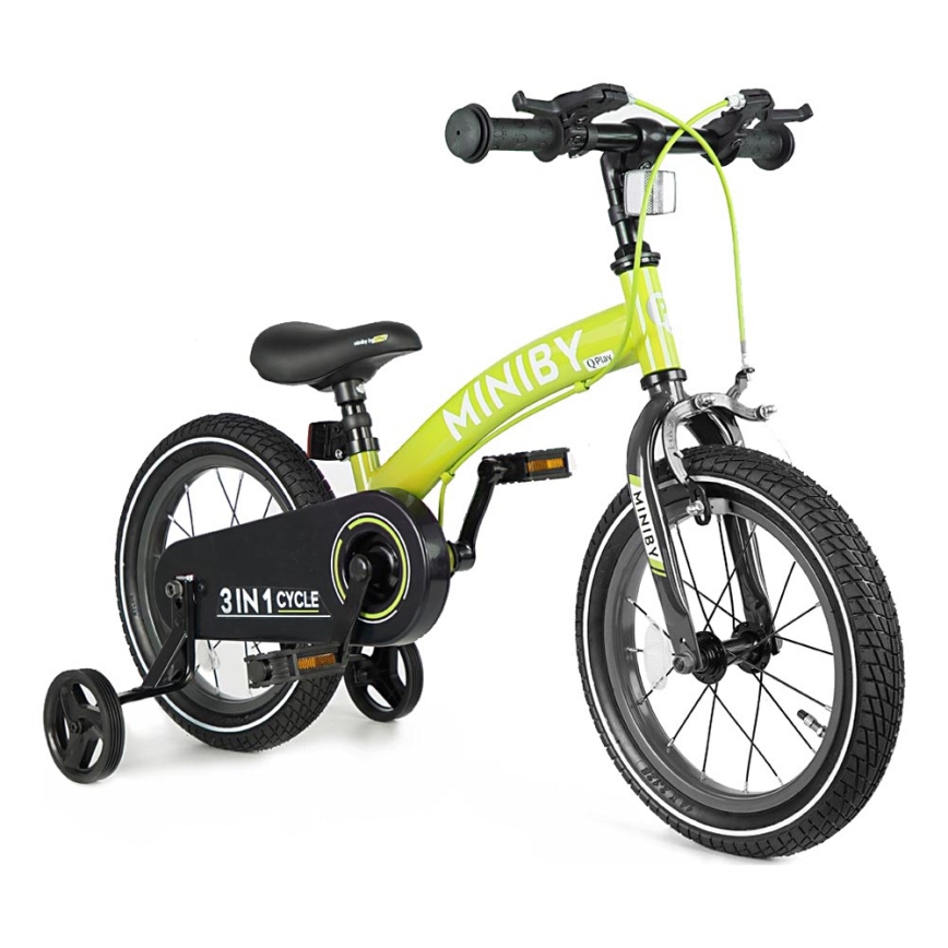 QPlay - Rower dziecięcy 14" MINIBY 3w1 zielony