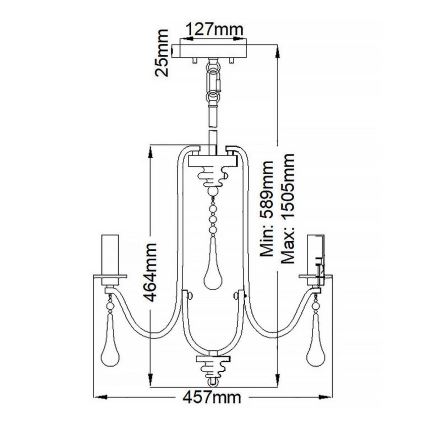 Quintiesse - Żyrandol na pręcie KARLEE 3xE14/60W/230V Ø 45,7 cm matowy chrom