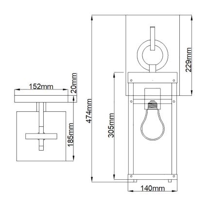 Quintiesse - Zewnętrzny kinkiet PORTER M 1xE27/60W/230V IP44 czarny