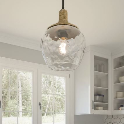 Quoizel - Żyrandol na drążku ROYER 1xE27/60W/230V śr. 30,2 cm przezroczysty/czarny/beżowy