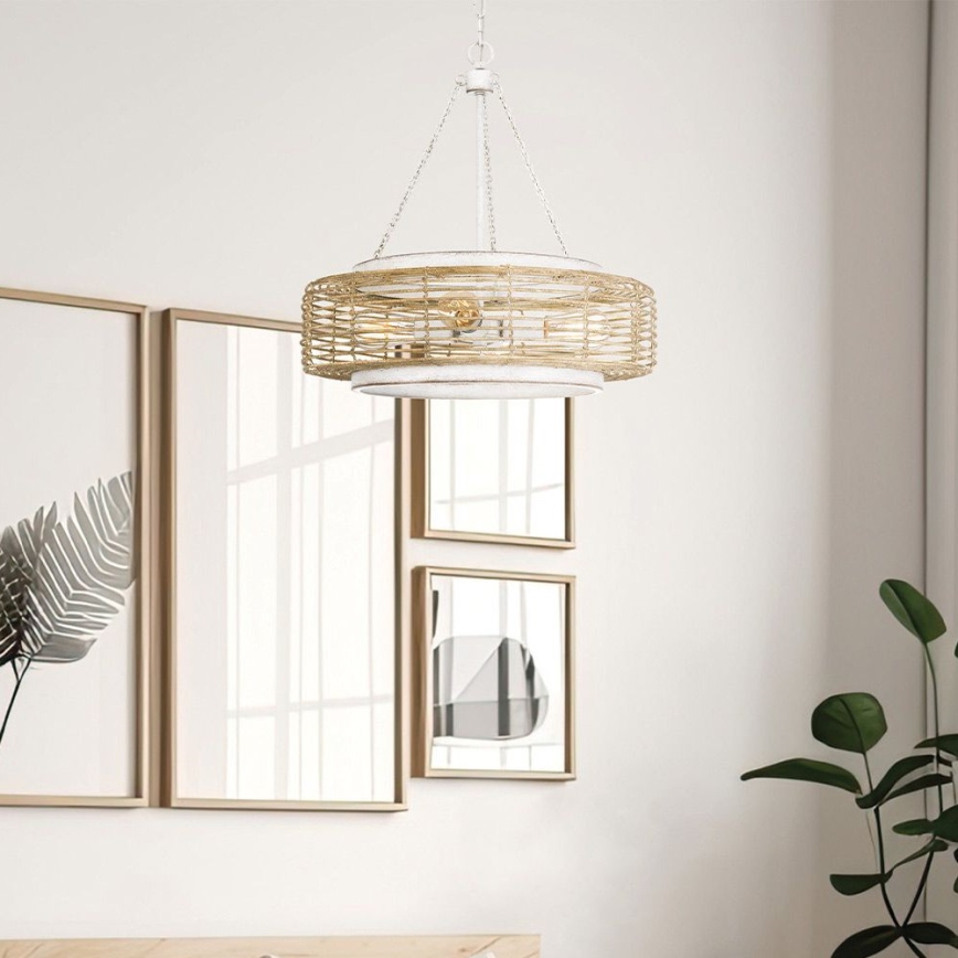 Quoizel - Żyrandol na łańcuchu WAYLON 4xE27/60W/230V średnica 50,4 cm brązowy/biały