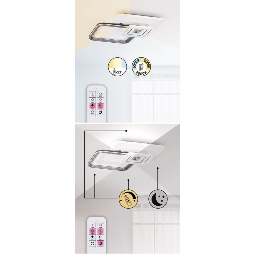 Rabalux - LED ściemnialny przysufitowy żyrandol LED/48W/230V 3000K/4000K/6000K + z pilotem 49,5x49,5 cm