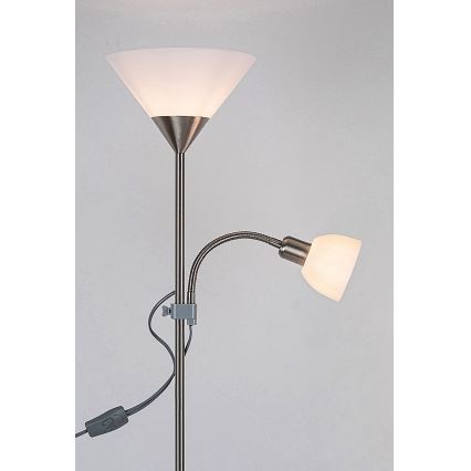 Rabalux - Lampa stojąca ACTION 1xE27/100W/230V + 1xE14/25W matowy chrom/biały
