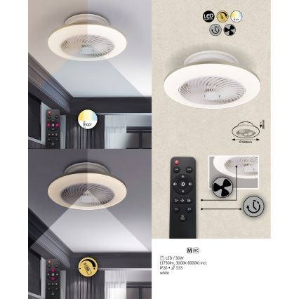 Rabalux - LED Plafon ściemnialny z wentylatorem DALFON LED/36W/230V 3000-6000K + pilot