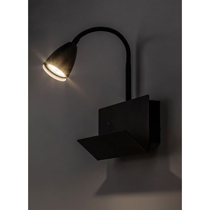 Rabalux - Kinkiet z półką i USB portem 1xGU10/25W/230V czarny