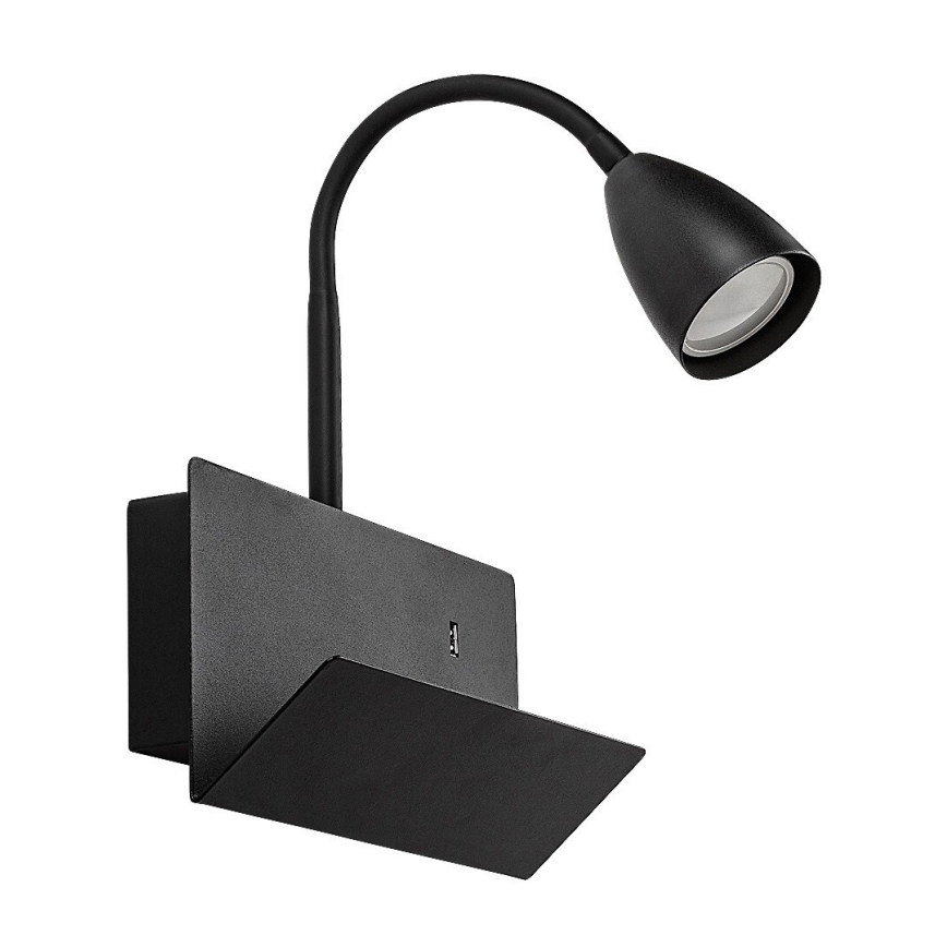 Rabalux - Kinkiet z półką i USB portem 1xGU10/25W/230V czarny