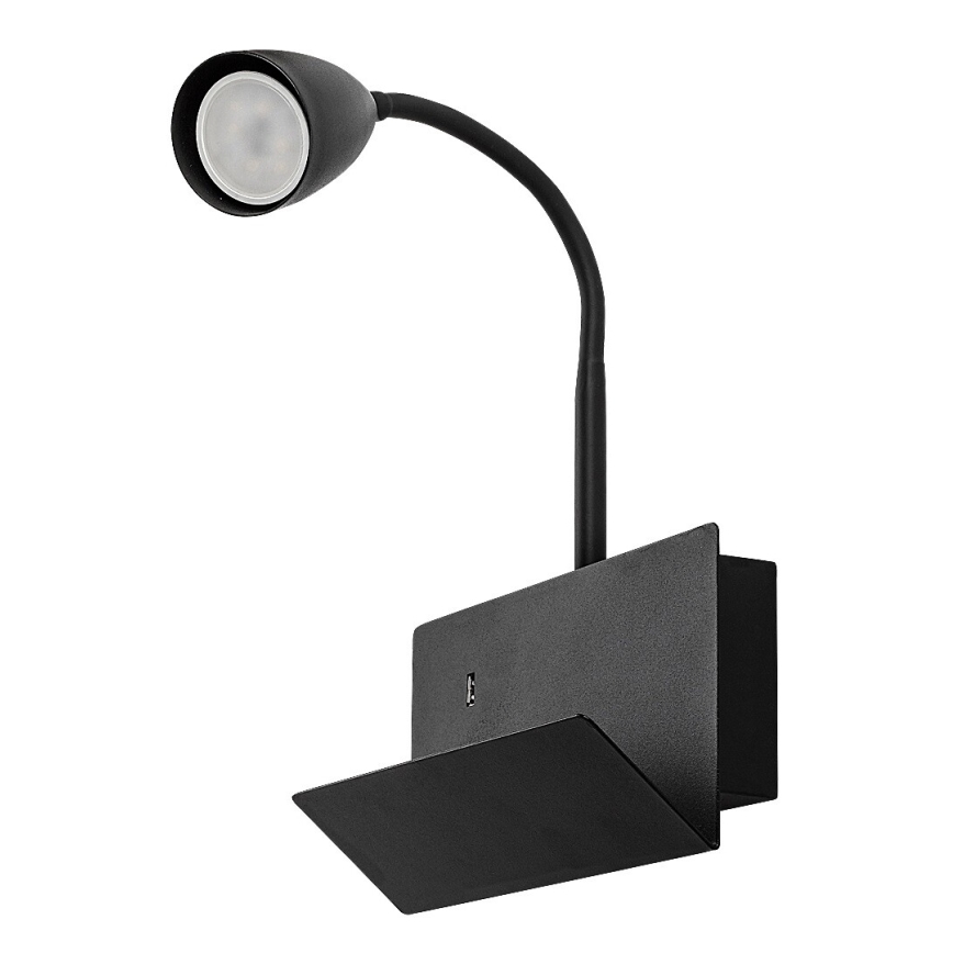 Rabalux - Kinkiet z półką i USB portem 1xGU10/25W/230V czarny