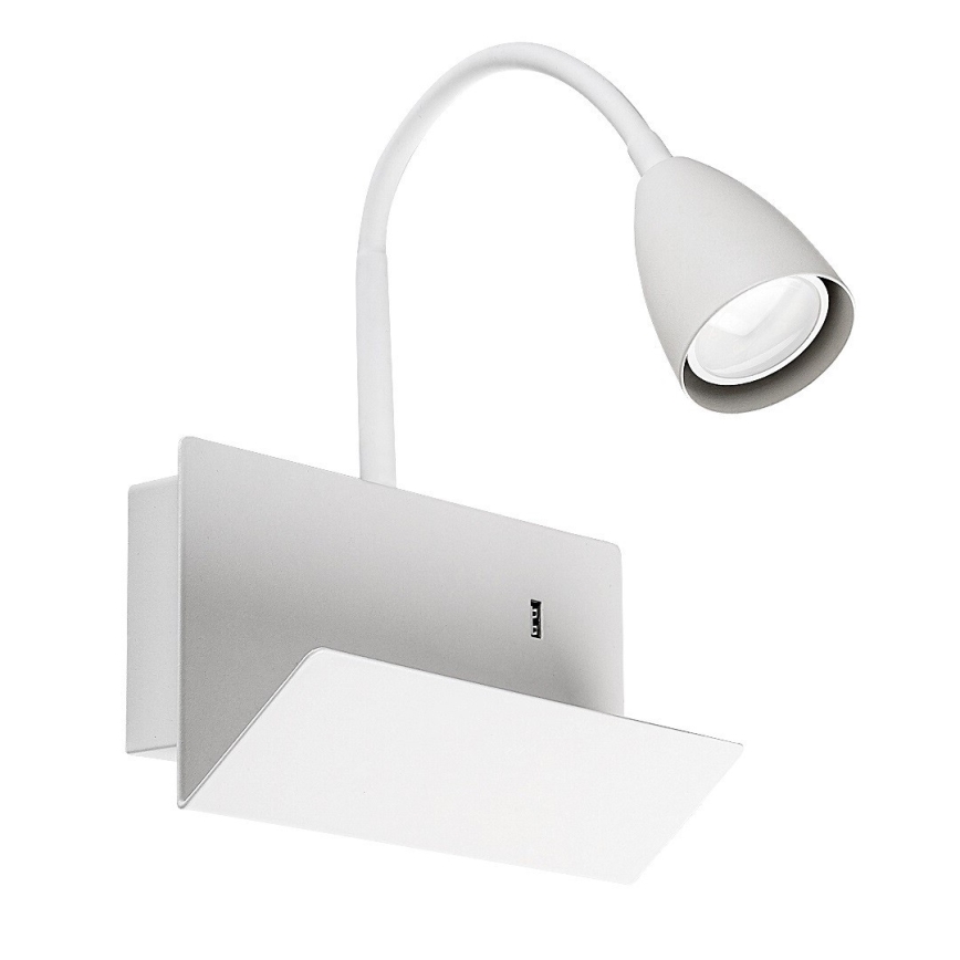 Rabalux - Kinkiet z półką i USB portem 1xGU10/25W/230V biały