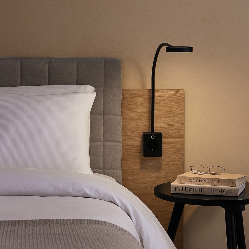 Rabalux - LED ściemnialna lampa ścienna LED/4W/230V z portem USB do gniazdka czarna