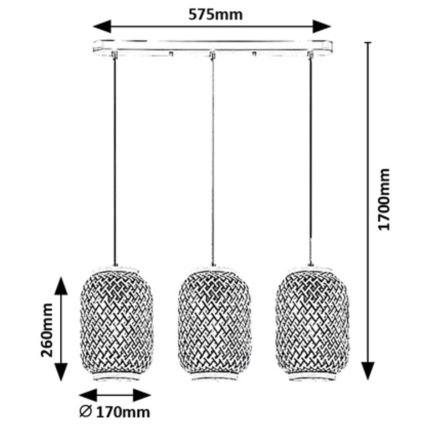 Rabalux - Lampa wisząca na linkę 3xE27/40W/230V rattan
