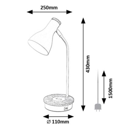 Rabalux - Ściemnialna dotykowa lampa stołowa z ładowaniem bezprzewodowym 1xE14/25W/230V kauczukowiec