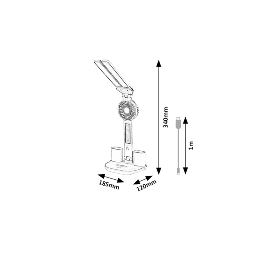 Rabalux - ściemniana lampka biurkowa LED z wentylatorem i wyświetlaczem LED/7W/5V 3000/4000/6500K