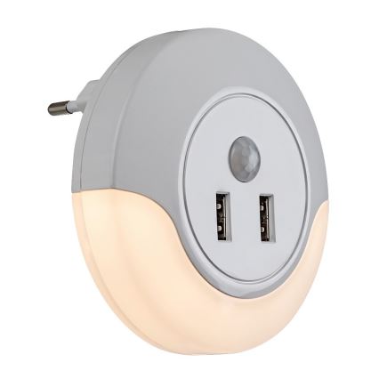 Rabalux - LED Oświetlenie nocne do gniazdka z czujnikiem 2xUSB LED/13,9W/230V 3000K